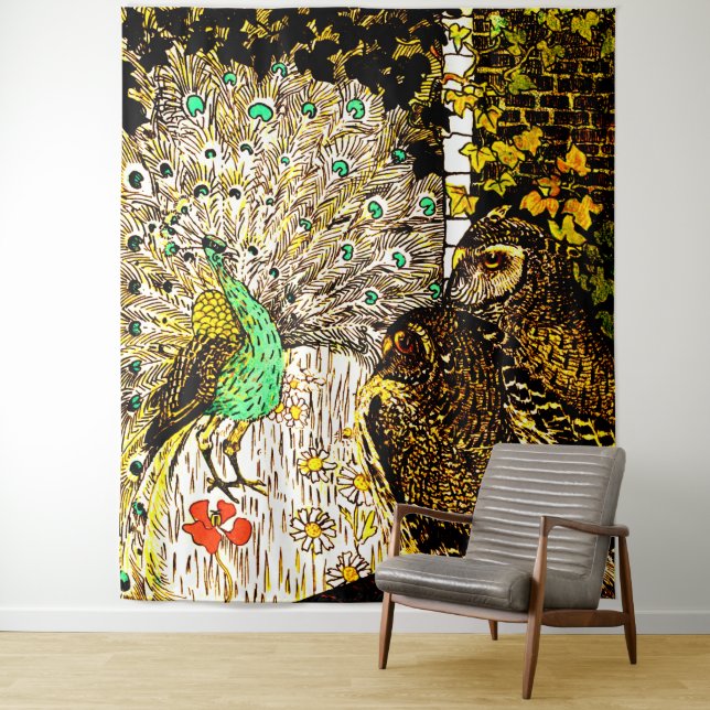 Tenture Peacock et Owls Art nouveau néerlandais (En situation)