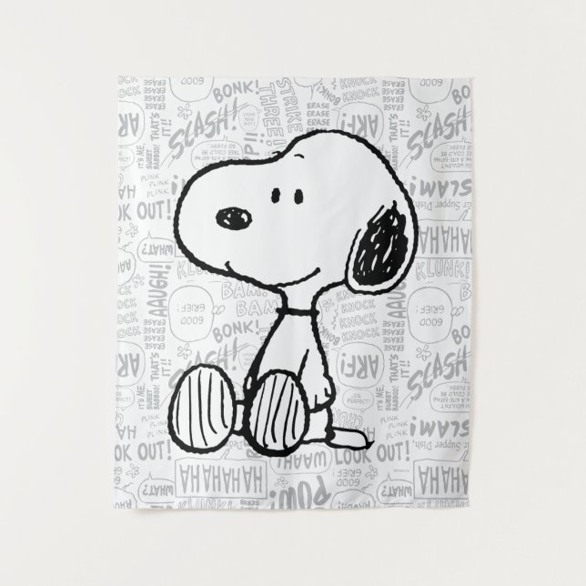 Tenture PEANUTS | Snoopy on Black White Comics (Devant)