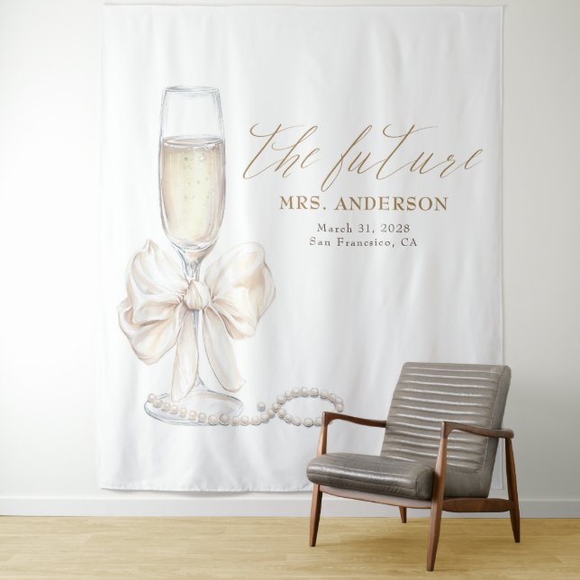 Tenture Pearls & Prosecco Mrs Photo Prop Backdrop (En situation)
