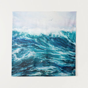 Tenture peinture à l'huile montrant les vagues de l'océan