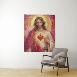 Tenture Peinture à l'impaasto encadrée dorée du Sacré-Cœur