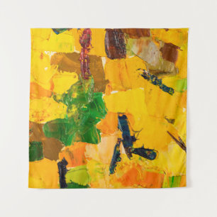 Tenture Peinture Abstraite à l'huile jaune sur toile.