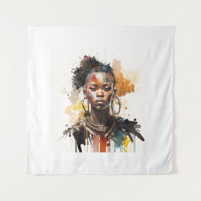 Tenture Peinture aquarelle, Belles femmes de la tribu afri (Devant)