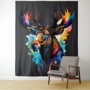 Tenture Peinture aquarelle Moose multicolore