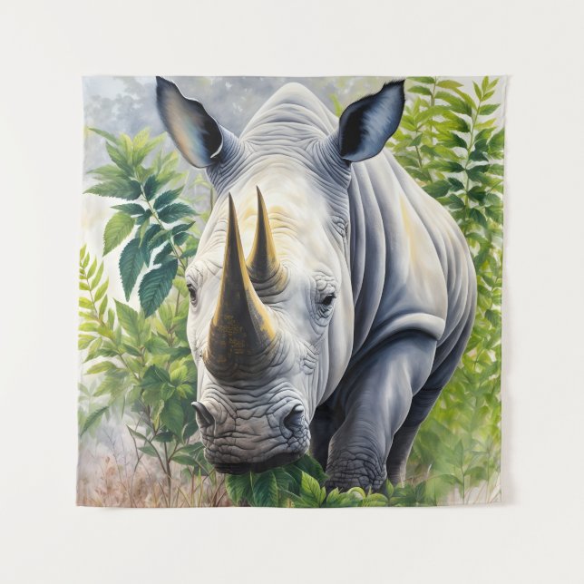 Tenture Peinture botanique du rhinocéros blanc (Devant)