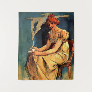 Tenture Peinture d'Alphonse Mucha représentant une fille a