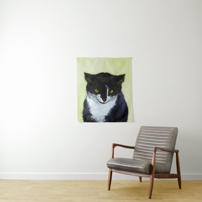 Tenture Peinture de chat Tuxedo - Cute Original Cat Art (En situation)