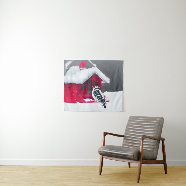 Tenture Peinture Downy Woodpecker - Art original pour oise (En situation (horizontale))