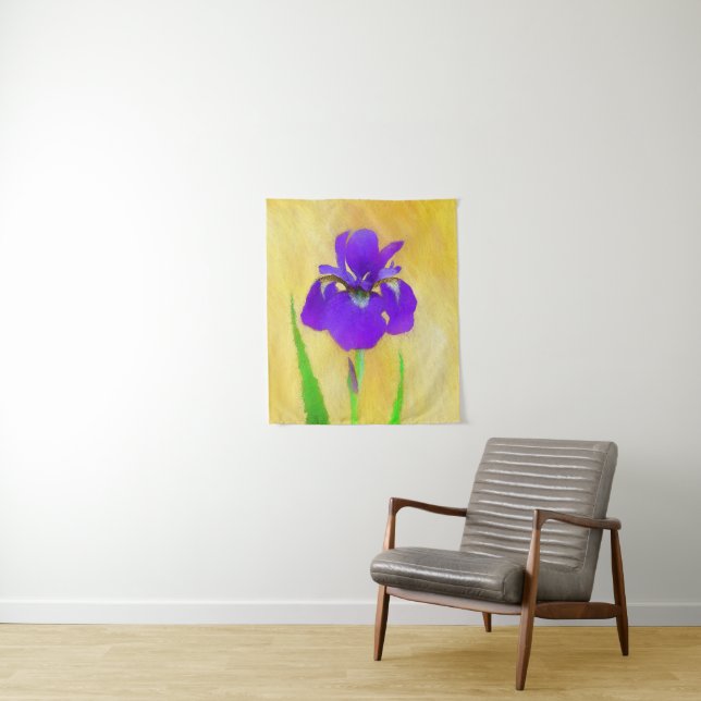 Tenture Peinture Iris à poils violets - Art Fleur original (En situation)