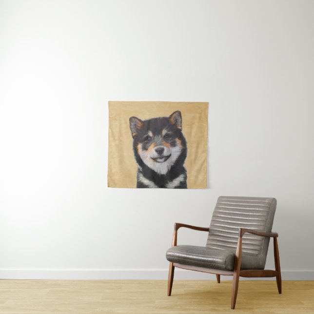 Tenture Peinture Shiba Inu (Noir et Tan) - Art Chien (En situation (horizontale))