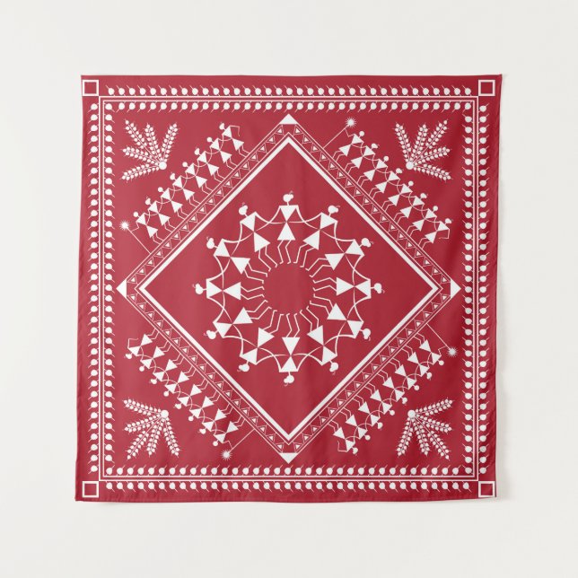 Tenture Peinture tribale indienne. Warli Paintingart, indi (Devant)