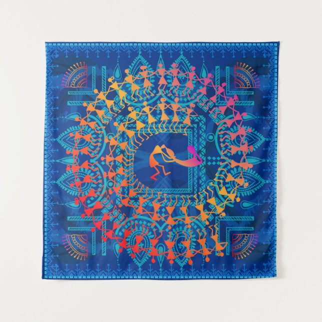 Tenture Peinture Warli - main dessinée traditionnelle l'An (Devant)