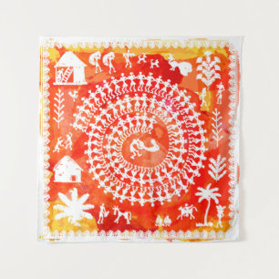 Tenture Peinture Warli - main dessinée traditionnelle l'An