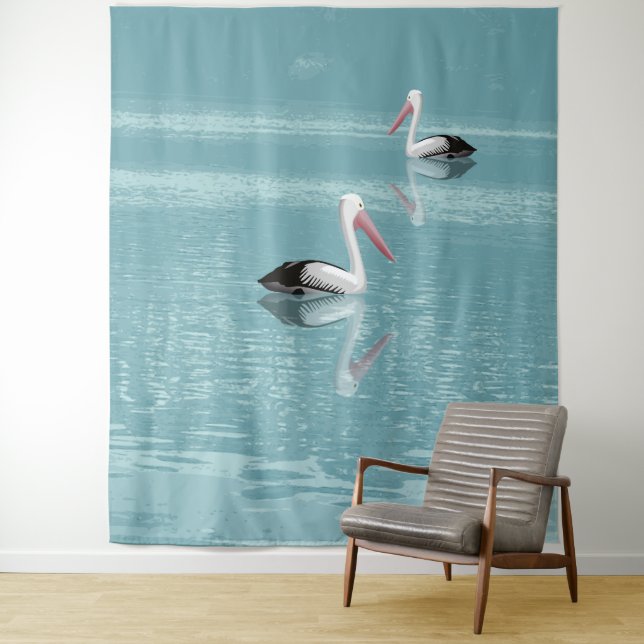 Tenture Pelican Couple Paddle sur Calm Aqua Water (En situation)