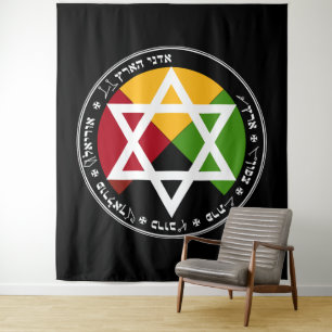 Tenture Pentagramme d'or de la terre d'aube sur le noir