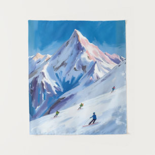 Tenture Pentes de montagne de ski aquarelle d'hiver