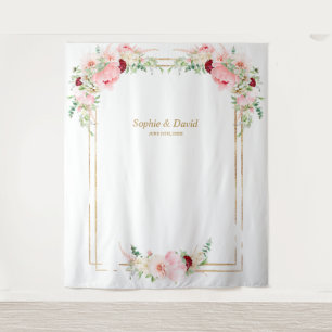 Tenture Peonies blanches roses Gold Bloom Photo Booth Mari