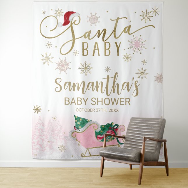 Tenture Père Noël Baby Christmas Girl Baby shower fond (En situation)