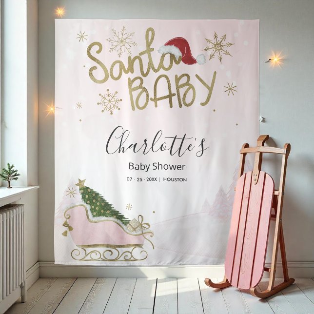 Tenture Père Noël Baby Christmas Girl Baby shower fond (Créateur téléchargé)