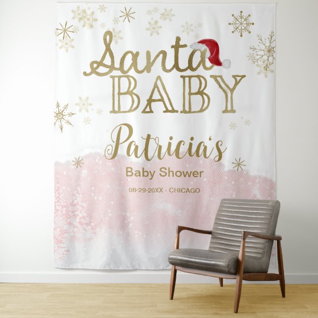 Tenture Père Noël Baby Christmas girl Baby shower fond d'é (En situation)