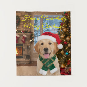 Tenture Père Noël Paws Retriever Tapestry Wall Art