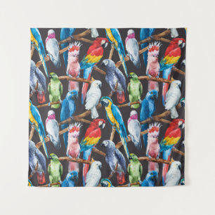 Tenture Perroquet : papier peint d'aquarelle tropicale.