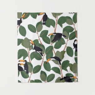 Tenture Perroquet toucan avec ficus palm feuilles sans sou