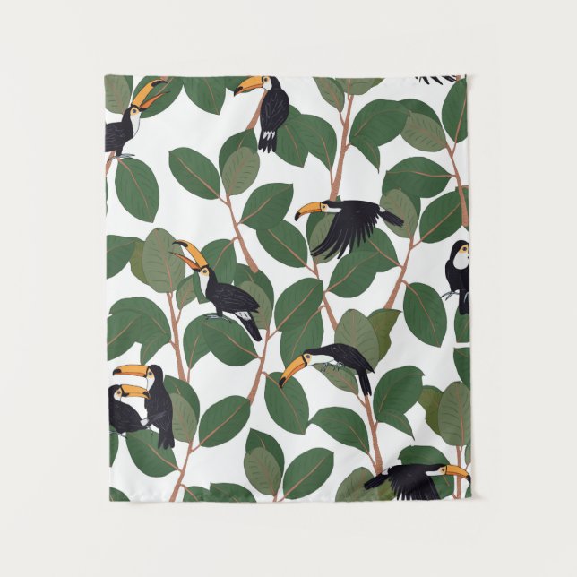 Tenture Perroquet toucan avec ficus palm feuilles sans sou (Devant)