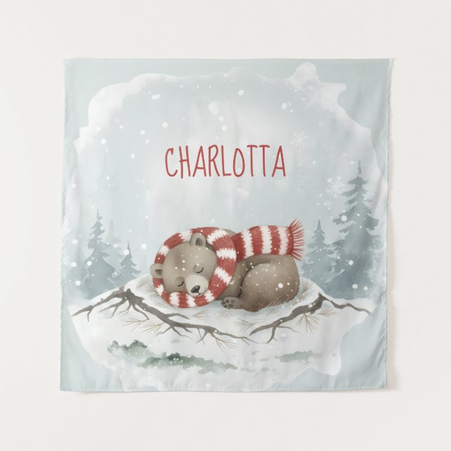 Tenture Personalized Baby Wall Art, Sleeping Bear Nursery  (Devant)