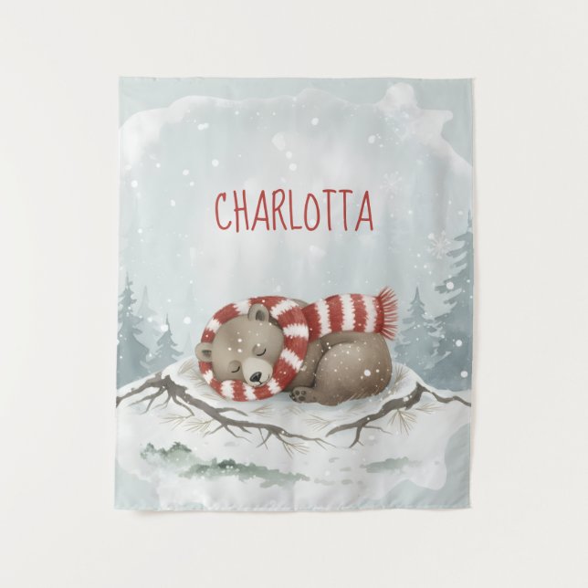Tenture Personalized Baby Wall Art, Sleeping Bear Nursery  (Devant)
