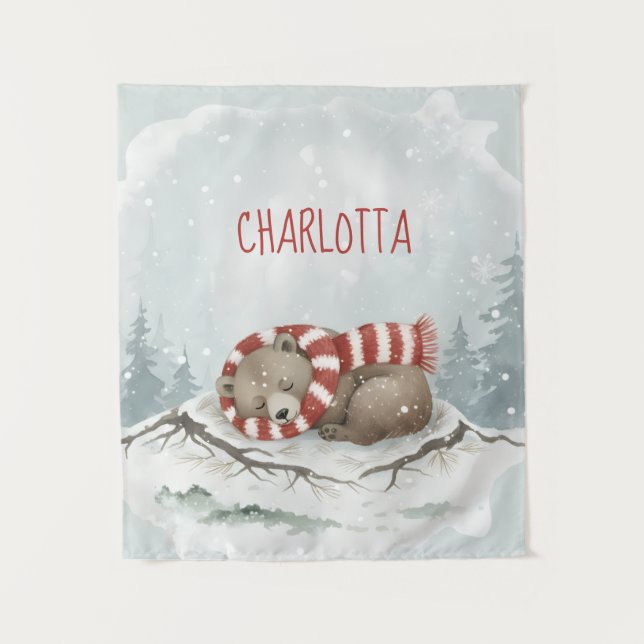 Tenture Personalized Baby Wall Art, Sleeping Bear Nursery  (Devant)