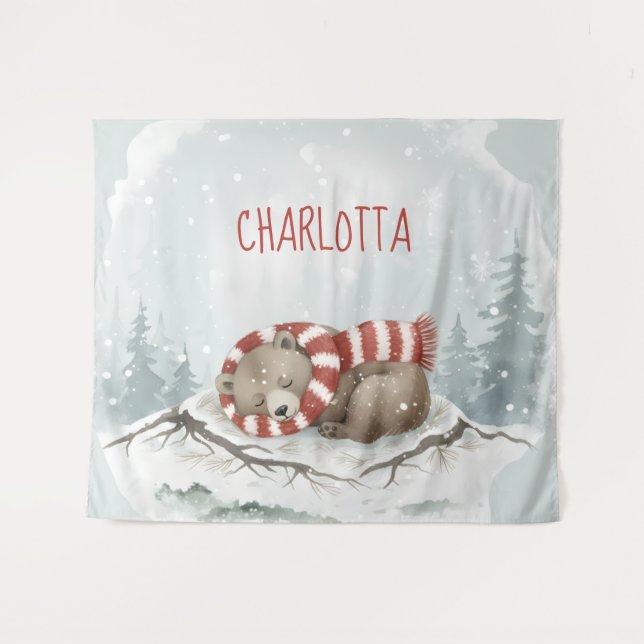 Tenture Personalized Baby Wall Art, Sleeping Bear Nursery  (Devant (Horizontal))