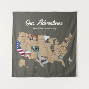 Tenture Personnalisé Nom De Famille Voyage USA Photo Colla