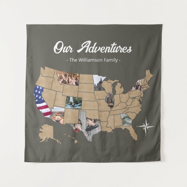 Tenture Personnalisé Nom De Famille Voyage USA Photo Colla (Devant)