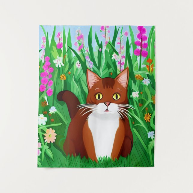 Tenture Petit gingembre Kitty Brown dans un champ de fleur (Devant)