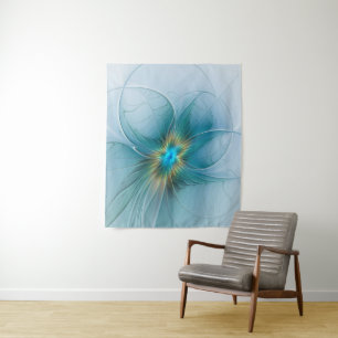Tenture Petite Beauté Moderne Bleu Or Fractal Art Flower