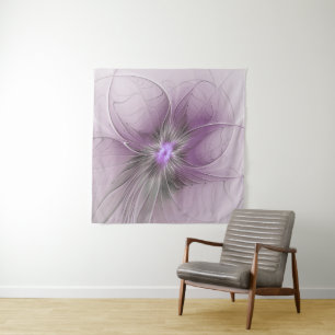 Tenture Petite Beauté Moderne Gris Mauve Art Fractal Fleur