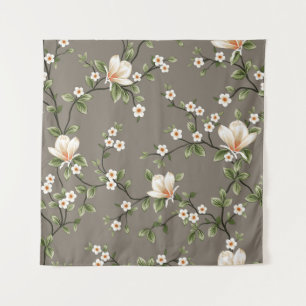Tenture petites fleurs ramassées avec motif feuille vert o