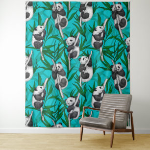 Tenture Petits panda turquoise