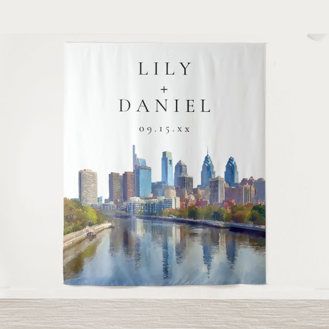 Tenture Philadelphia Skyline Wedding Photo Backdrop (Devant)