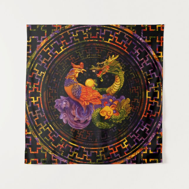 Tenture Phoenix et Dragon - en couleur (Devant)