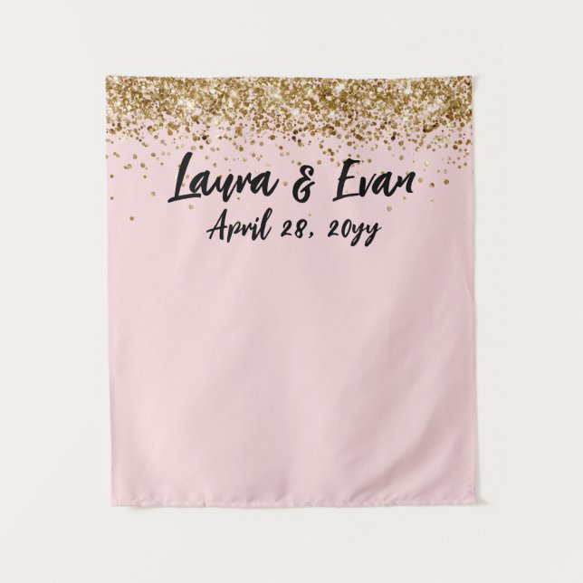 Tenture Photo Booth Prop Mariage Black & Gold Blush person (Devant)