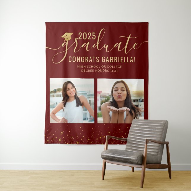 Tenture Photo Collage Graduation Booth Burgundy Arrière-pl (En situation)