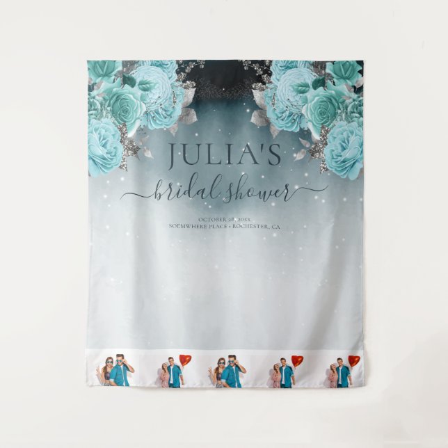 Tenture Photo de Baby Shower Mariage Floral Bleu Poussiére (Devant)
