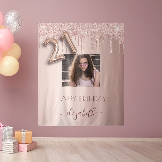 Tenture Photo de fête d'anniversaire 21 ans rose gold pail (Créateur téléchargé)
