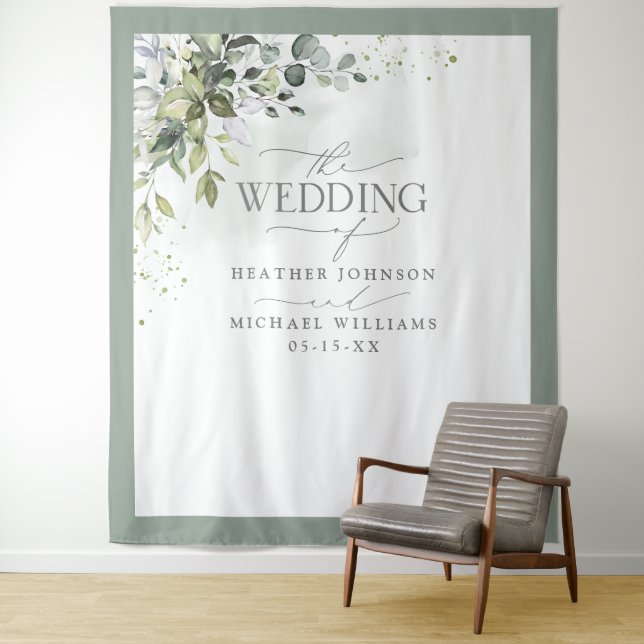 Tenture Photo de mariage à l'aquarelle florale de verdure  (En situation)