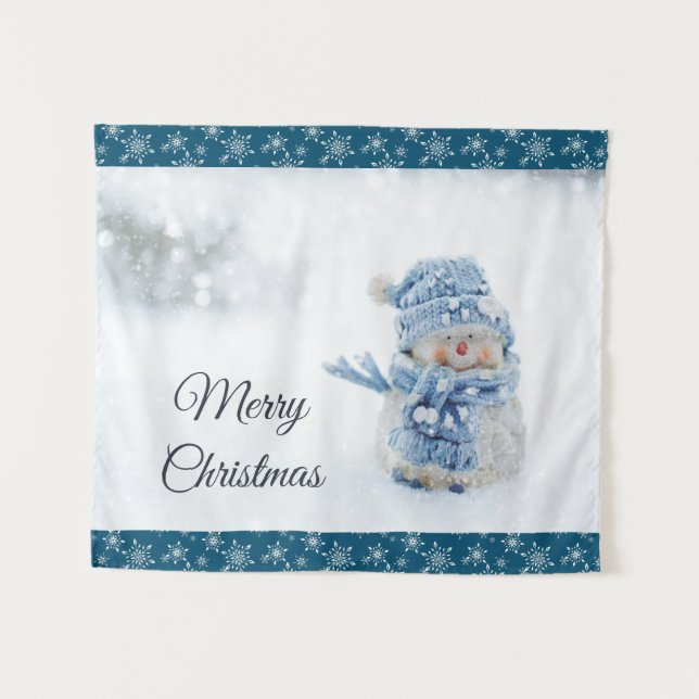 Tenture Photo d'un mignon bonhomme de neige en hiver - Noë (Devant (Horizontal))