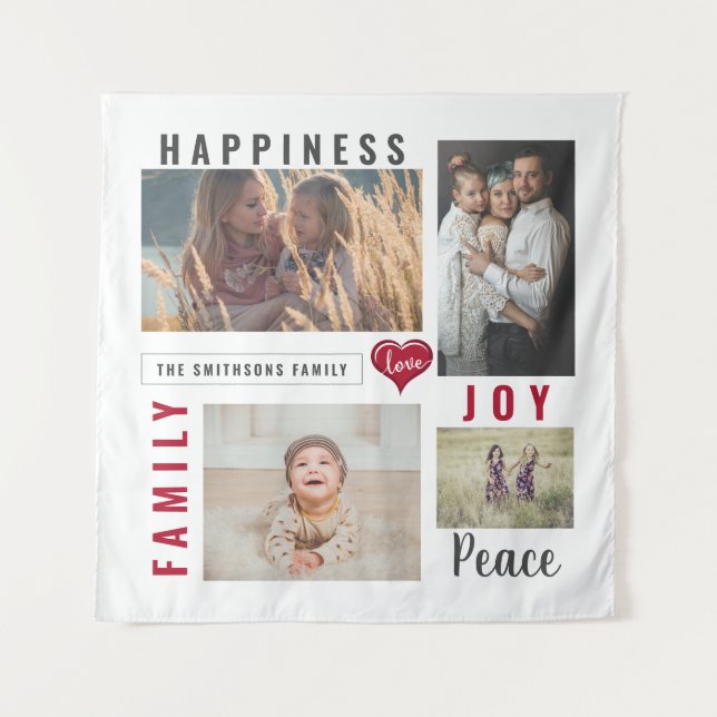 Tenture Photo personnalisée Collage Amour Joie Famille (Devant)