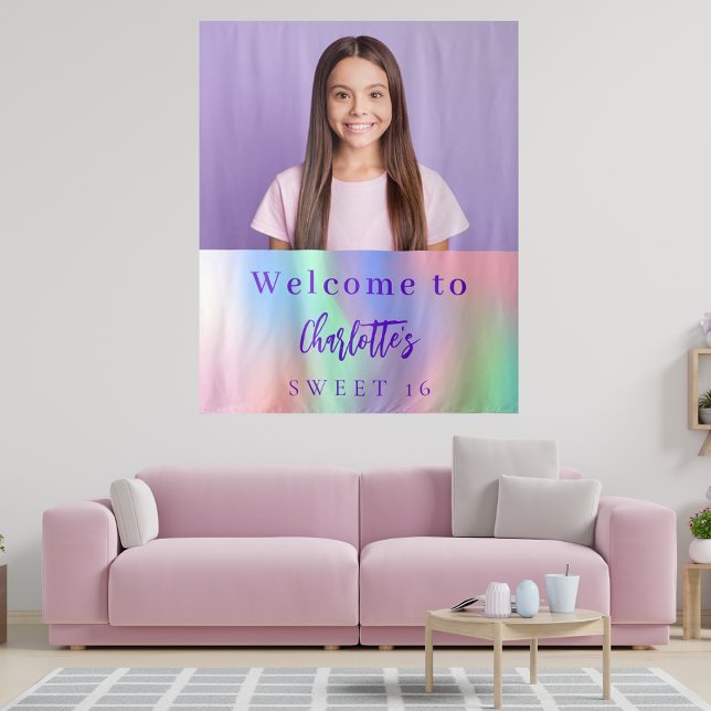 Tenture Photo personnalisée holographie Sweet 16 fête bien (Créateur téléchargé)