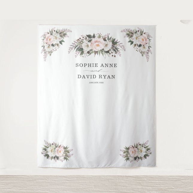 Tenture Photo Prop blanc Blush Floral Rose Gold Mariage (Devant)